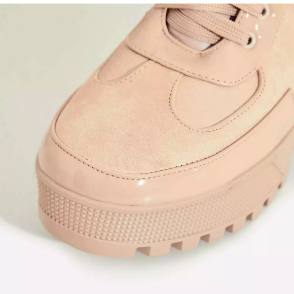 Pink Faux Snake Print Leather Combat Boots heels - Picture 2 of 8